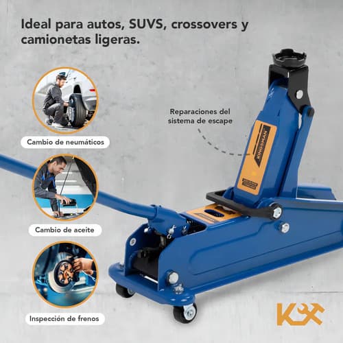 Gato Hidraulico De Patin 3 Toneladas Portatil Con Maneral 4 Ruedas Color Azul Para Carro Y Suv Kingsman