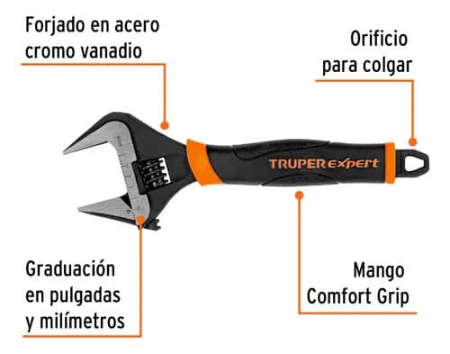Llave Ajustable Boca Ancha 8'' Truper 101034