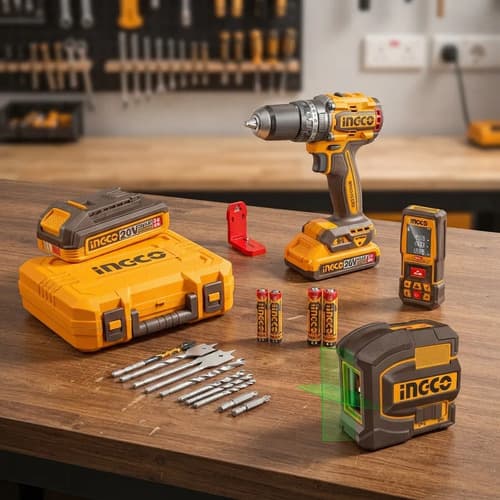 Kit Ingco 20v Taladro 86n + Nivel Laser + Medidor 85m Ingco