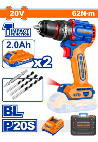 Taladro Atorn C/ Percutor P20s Valija Wadfow Wcdp6281 Azul