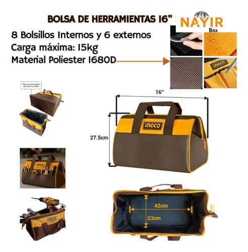 Bolso De Herramientas 20 Maletín Chaleco Cinturón Ingco Marrón Oscuro