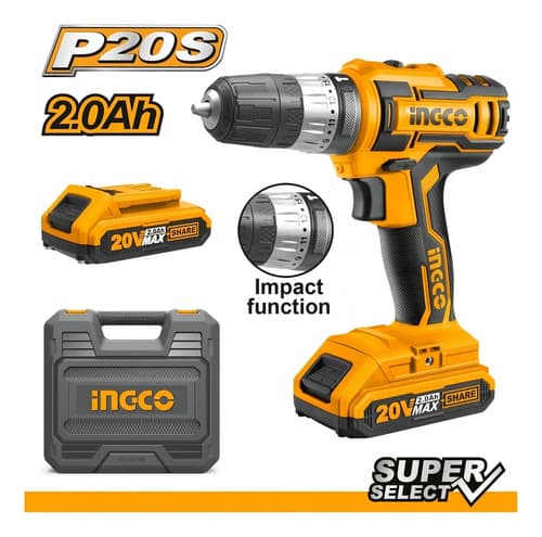 Taladro Atornillador 20v Percutor P20s Ingco Cidli200215 Color Amarillo/negro Frecuencia 50 Hz/60 Hz