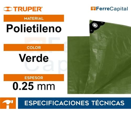 Lona Uso Rudo, Verde Olivo, 6 X 12 M, Truper Expert 16379