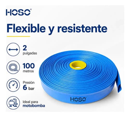 Manguera Pvc Plana 2 Pulgadas 6 Bar 100metros Motobomba Azul Azul