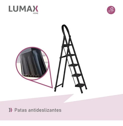 Escalera Tijera 5 Escalones De Acero Base Antideslizante Color Negro