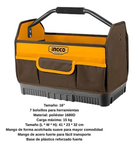 Bolso Industrial Portaherramientas C/ Manilla Ingco Htbgl04 Amarillo
