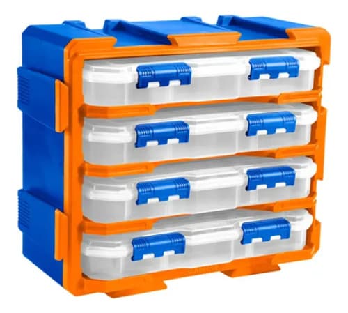 Organizador Gavetero Wadfow Wtb8344 4 Compartimentos 32 Cm Azul Naranja Blanco