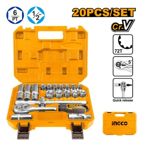 Juego Dados 1/2 X 20 Pcs Super Select Ingco Hkts12201 - Smf Color Amarillo