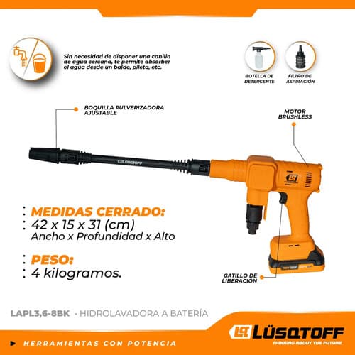Lusqtoff Lapl3.6-8bk Hidrolavadora A Presion Inalambrica 18v Naranja 50