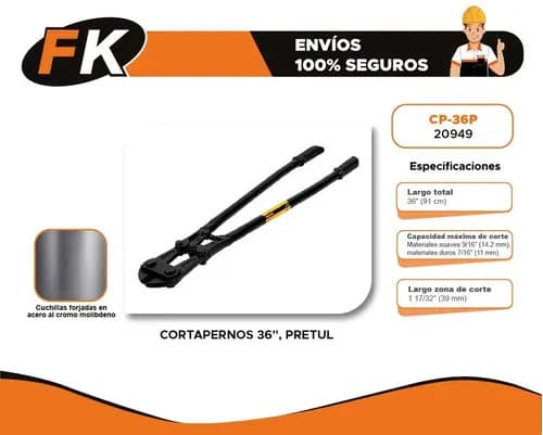 Tijera Cortabulones Tubular 36'' Corte 9/16'' Pretul