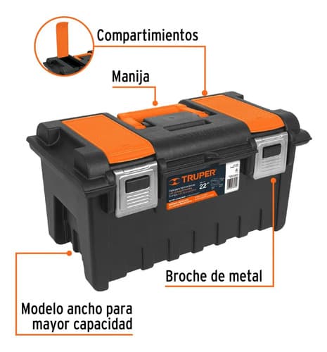 Caja De Herramientas Comparimientos Broches Metalicos Truper Color Naranja
