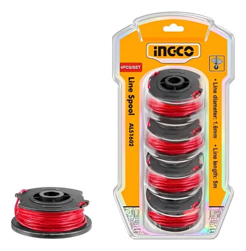 Set X 4 Carretel Con Tanza 1,6mm Ingco Bordeadora Industrial Negro Rojo