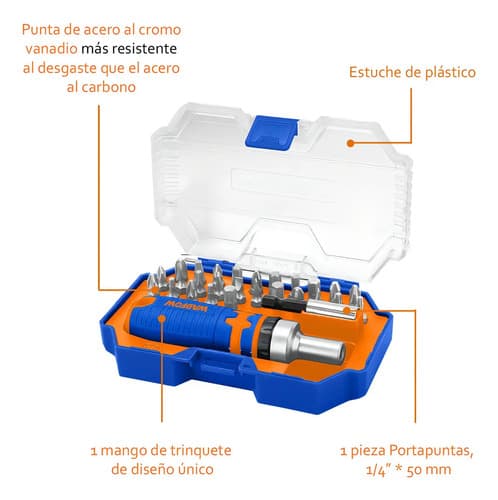 Set Destornillador Wadfow Punta Intercambiable 28u Wss8b28