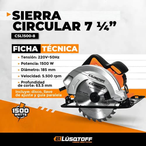 Sierra Circular Eléctrica Lüsqtoff Csl1500-8 185mm 1.5kw Naranja/negro 50hz 50 Hz
