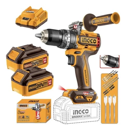 Taladro Atorn C/percutor +2 Baterías 4ah Ycar 20v 96nm Ingco Naranja Claro 20v