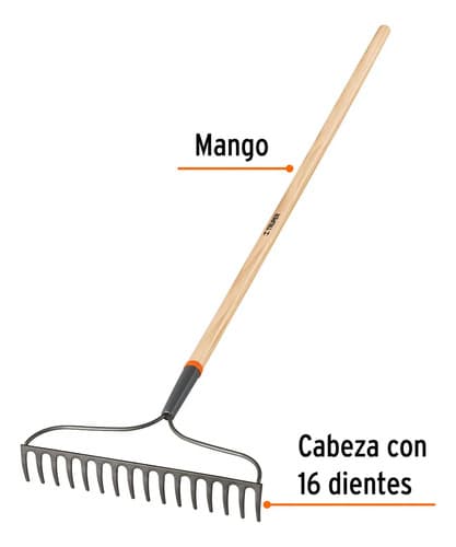 Rastrillo Jardinero 16 Dientes Mango Madera 137cm Truper Rojo