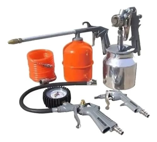 Combo Compresor 50 Litros Motor 2 Hp Bta + Kit 5 Piezas Rojo 50 Monofásica
