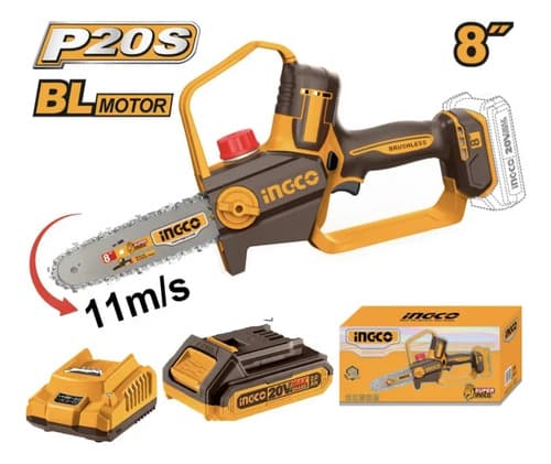 Motosierra 20v 8 PuLG + Bateria + Cargad Ingco Cgsli20851 Naranja Claro