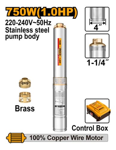 Bomba Sumergible Ingco 4 750w Pozo Con Kit Controlador Gris