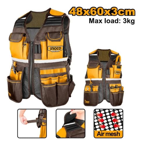 Bolso Mochila Chaleco Cartuchera Porta Herramientas Ingco Color Amarillo Con Marron Amarillo Y Marron