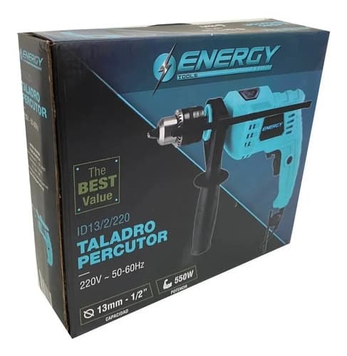 Taladro Percutor Eléctrico Energy 550w 13mm 2800rpm 2900gpm Turquesa