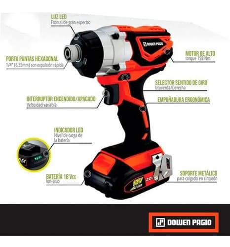 Llave De Impacto Inalámbrico Dowen Pagio 9993161 Naranja 50 Hz