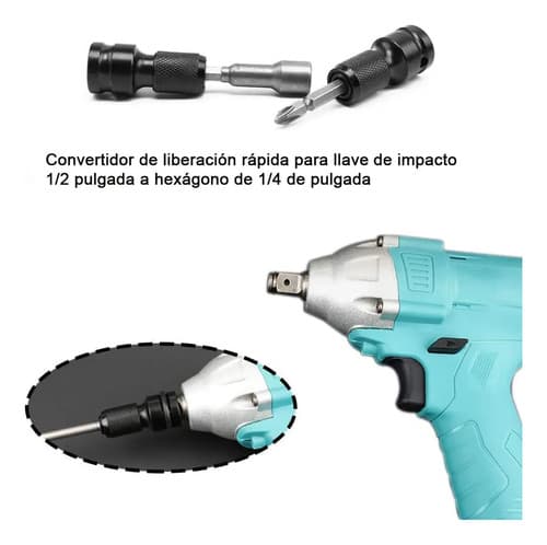 Adaptador De Impacto De 1/2 Pulgada A Hexagonal 1/4 Punta