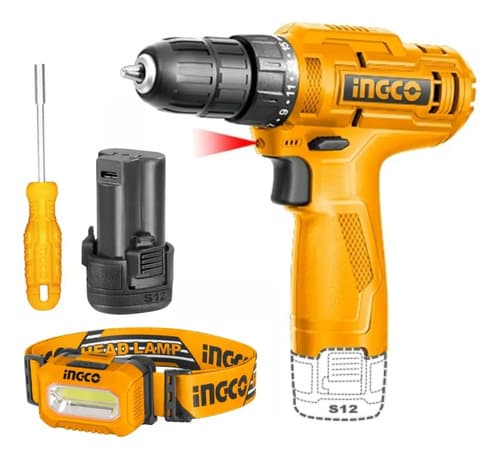 Pistola De Calor Ingco Y Taladro Inalámbrico 12v Con Kit De Accesorios Amarillo