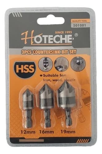 Kit De Brocas Avellanadoras Hoteche, Mixto Para Madera Y Hierro, Set De 3