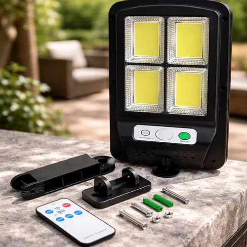 Focosolar Con Sensor De Movimiento 30w 3 Modos De Luz  Fria Negro