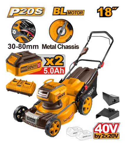 Corta Cesped 18 Bateria 20v + 2 Bat 5.0ah + Car Ingco Amarillo