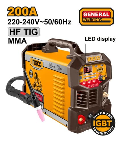 Soldadora Inverter Tig/mma 200a 220-240v Lcd Igbt Ingco Amarillo