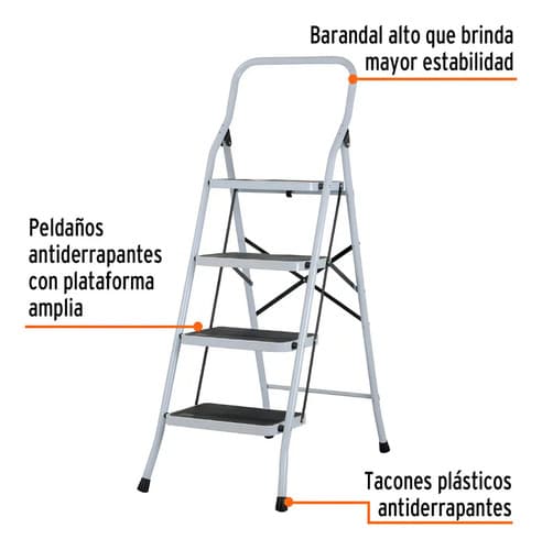 Escalera Truper Tubular Plegable 150 Kilos 4 Peldaños 24122 Color Blanco