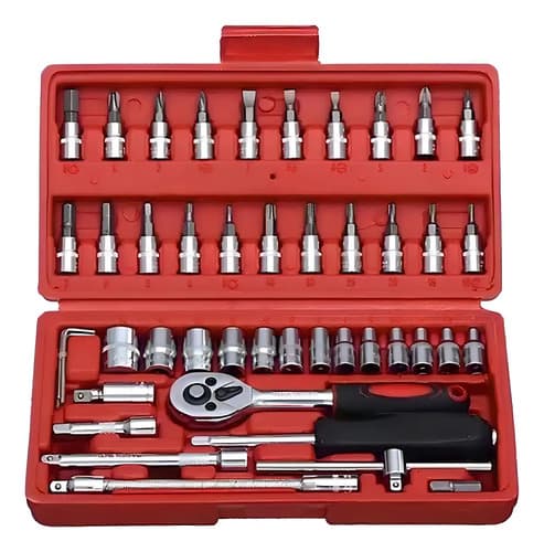 Set Dados Maradodiez 46 Piezas Acero Cromo Vanadio Con Llave Carraca Rojo