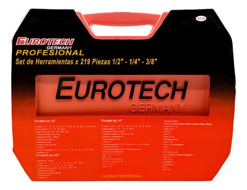 Juego De Tubos Dados Criques Y Accesorios - Encastres 1/2 3/8 1/4 - Completo 219 Piezas | Eurotech Gris