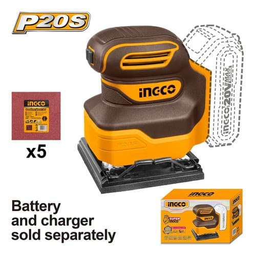 Lijadora Orbital A Bateria 20v P20s Sin Carg Sin Bat Ingco Naranja Claro