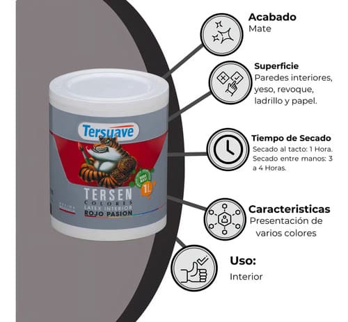 Latex Interior Tersen Mate 1 Litro Tersuave Color Rojo