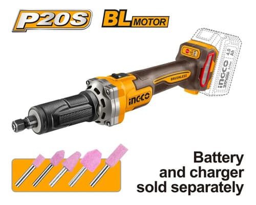 Amoladora Recta 20v 6mm Sin Bateria Sin Carg Ingco Cdgli2001 Naranja Claro 20
