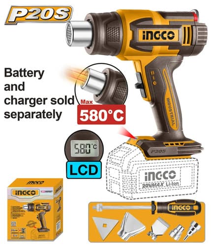 Pistola De Calor Inalámbrica Ingco 20v 580°c Solo Máquina Naranja Claro