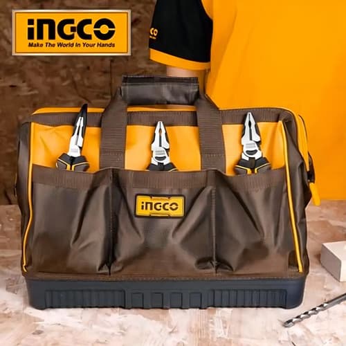Bolso De Herramientas Ingco 16 Bolsillos 16 Htbg Color Negro