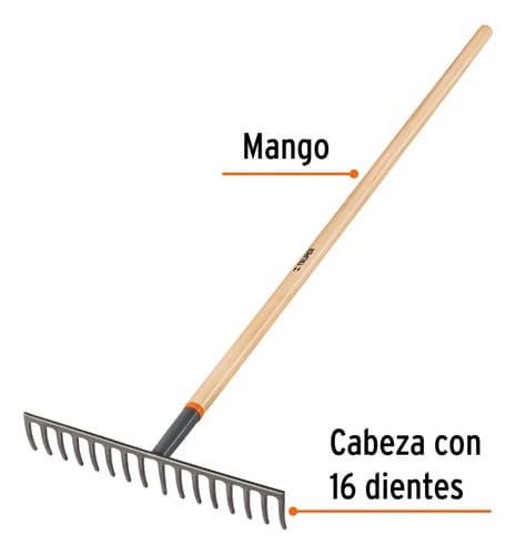 Rastrillo Recto De Jardinería 16 Dientes Mango 60'' Truper