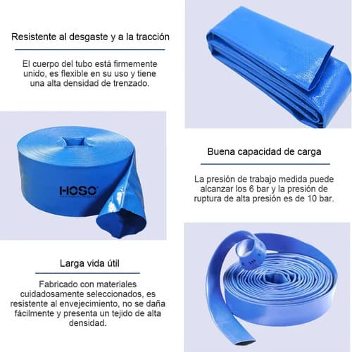 Manguera Pvc Plana 2 Pulgadas 6 Bar 50 Metros Motobomba Azul Azul