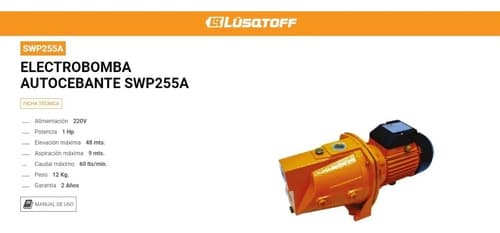 Bomba De Agua Centrífuga 1hp Auto Cebante Lusqtoff Color Naranja Fase Eléctrica Monofásica 50 Hz