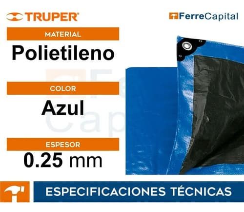 Lona Multiuso Truper Lt-45z Impermeable De 3m X 4m Color Azul