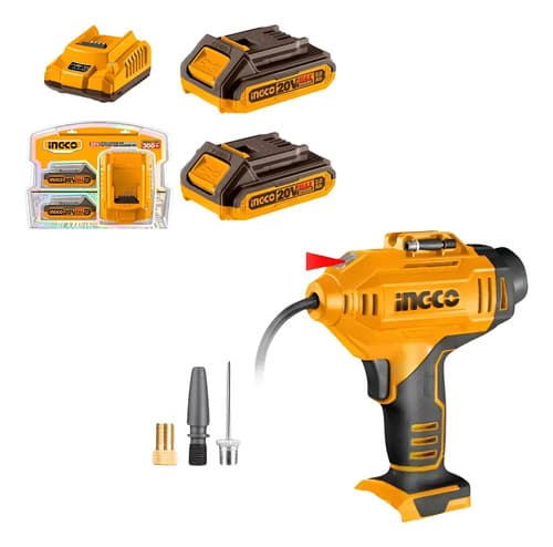 Inflador Compresor 20v P20s Ingco Cacli2018 + 2 Bat Y Cargad Naranja Claro 20v Monofásica