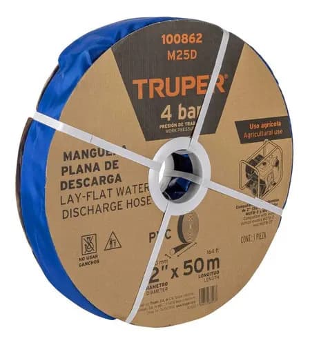 Manguera Plana P/descarga De Agua, 2 X 50 M, Truper 100862 Color Azul