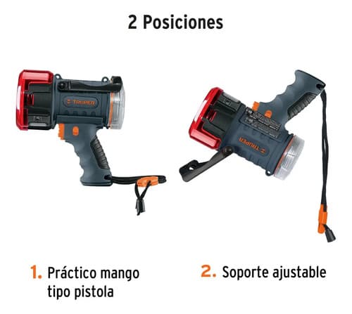 Foco Truper / 2000 Lúmenes / Recargable / 12 H De Duración Color De La Linterna Negro Color De La Luz Blanco Y Rojo