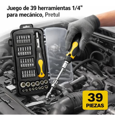 Juego De Herramientas Mecánicas Pretul De 39 Piezas Con Estuche Negro