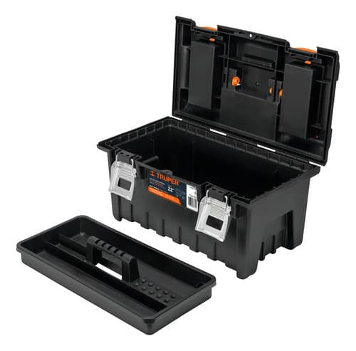 Caja De Herramientas Comparimientos Broches Metalicos Truper Color Naranja