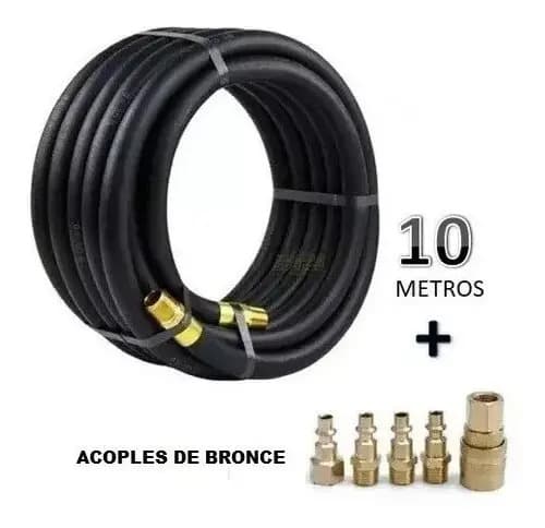 Manguera Compresor 3/8  Reforzada 10 Metros + Kit De Acoples Negro